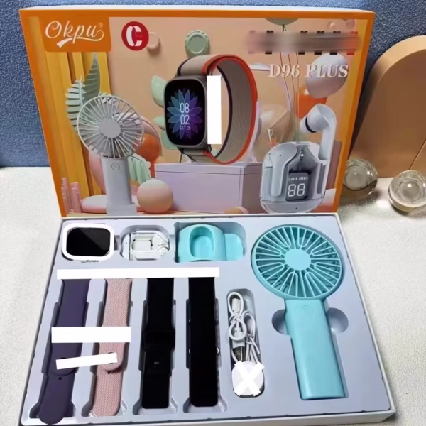 D96 Plus Smart Watch Watch, Earbuds, Fan Combo Pack - Image 2