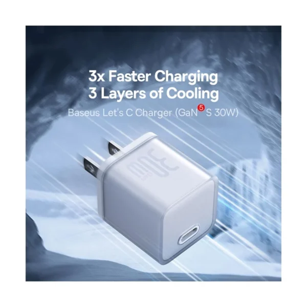 Baseus USB-C 20W GaN White Charger Adapter - Image 3